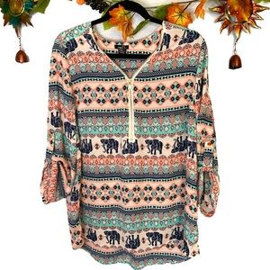 🌲 Rue 21 elephant boho high low spring blouse XL